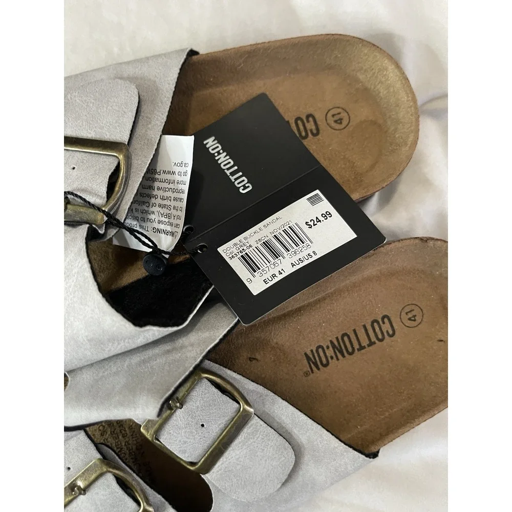 COTTON ON Double Buckle Sandal‎ Mens US 8 EU 41 Grey Unisex